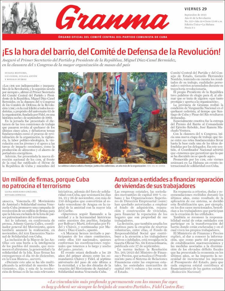 Portada de Granma (Cuba)