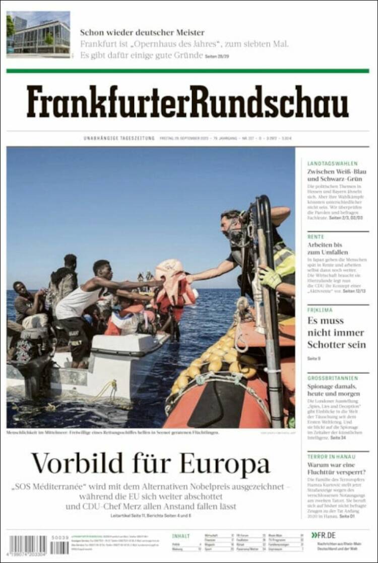 Portada de Frankfurter Rundschau (Alemania)