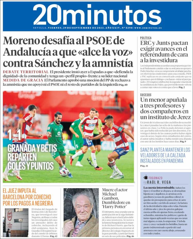 Portada de 20 Minutos - Sevilla (Spain)