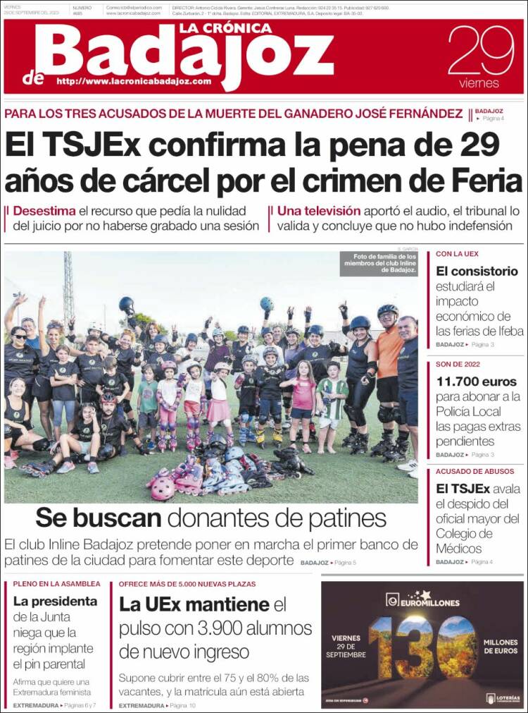 Portada de La Crónica de Badajoz (España)
