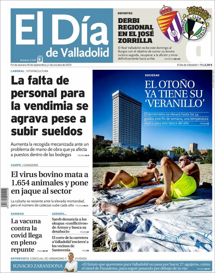 Portada de El Día de Valladolid (España)