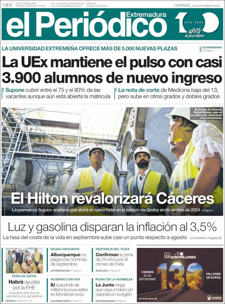 Portada de El Periódico de Extremadura (España)