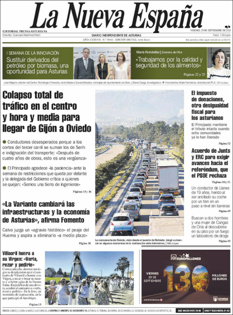 Portada de La Nueva España (España)