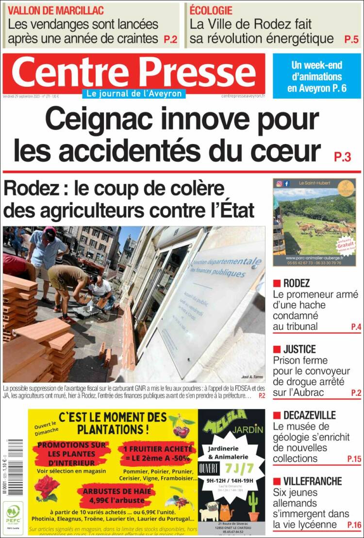 Portada de Centre Presse (Francia)