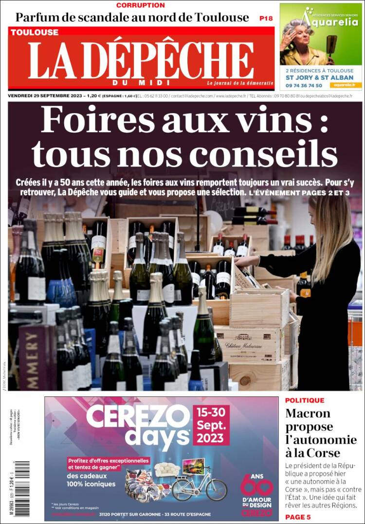 Portada de La Dépêche du Midi (Francia)