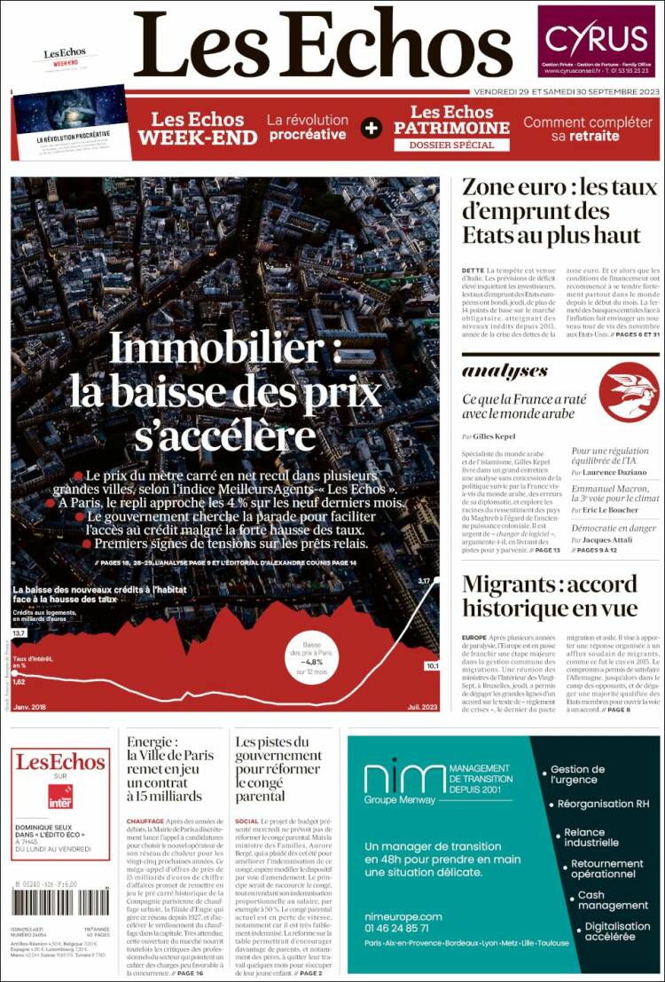 Portada de Les Echos (Francia)