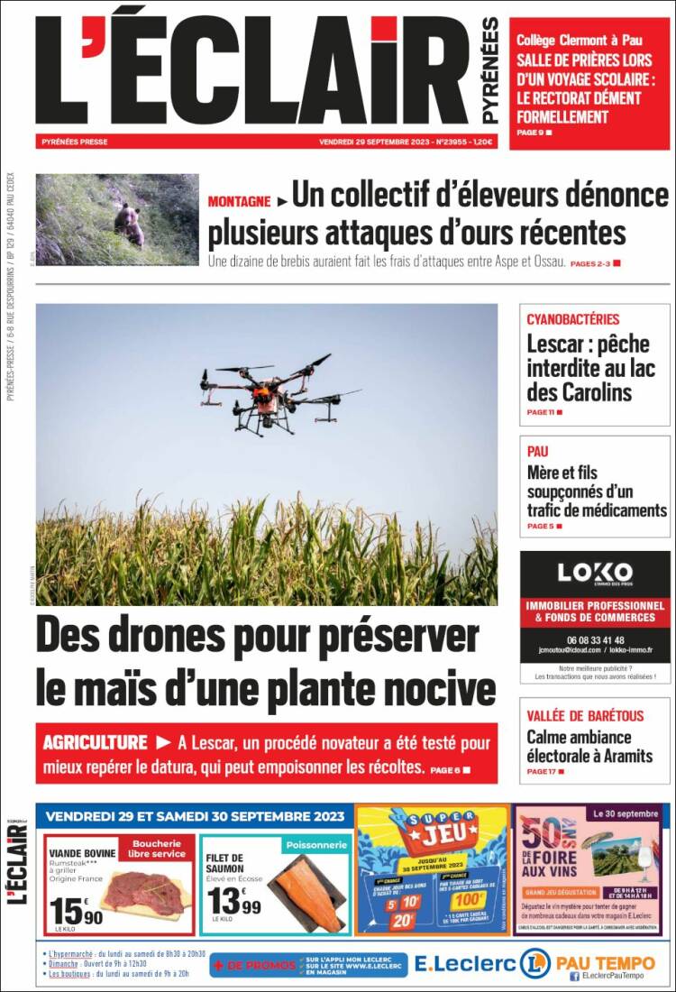 Portada de L'Eclair des Pyrénées (Francia)