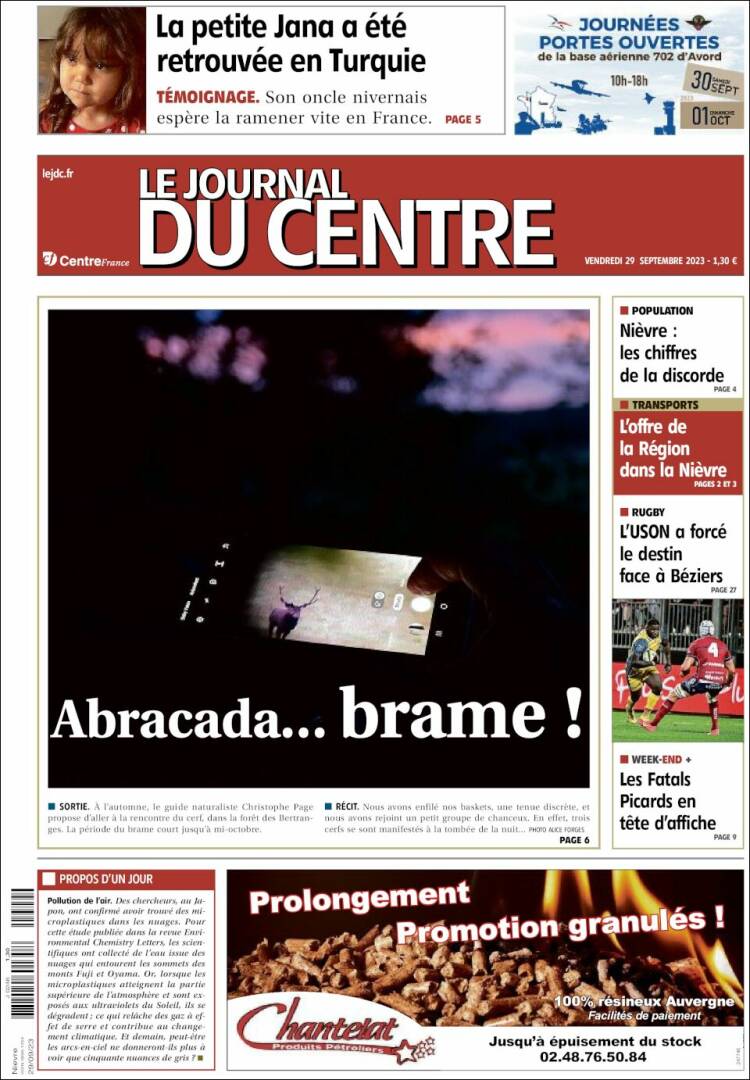 Portada de Le Journal du Centre (Francia)