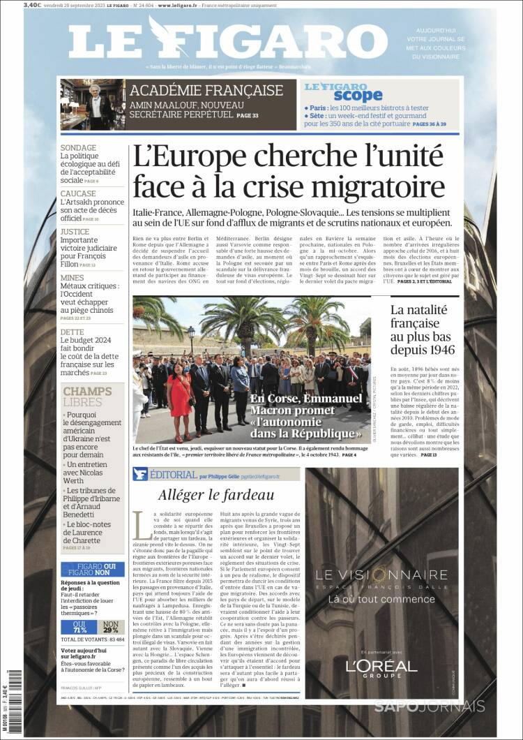 Portada de Le Figaro (Francia)