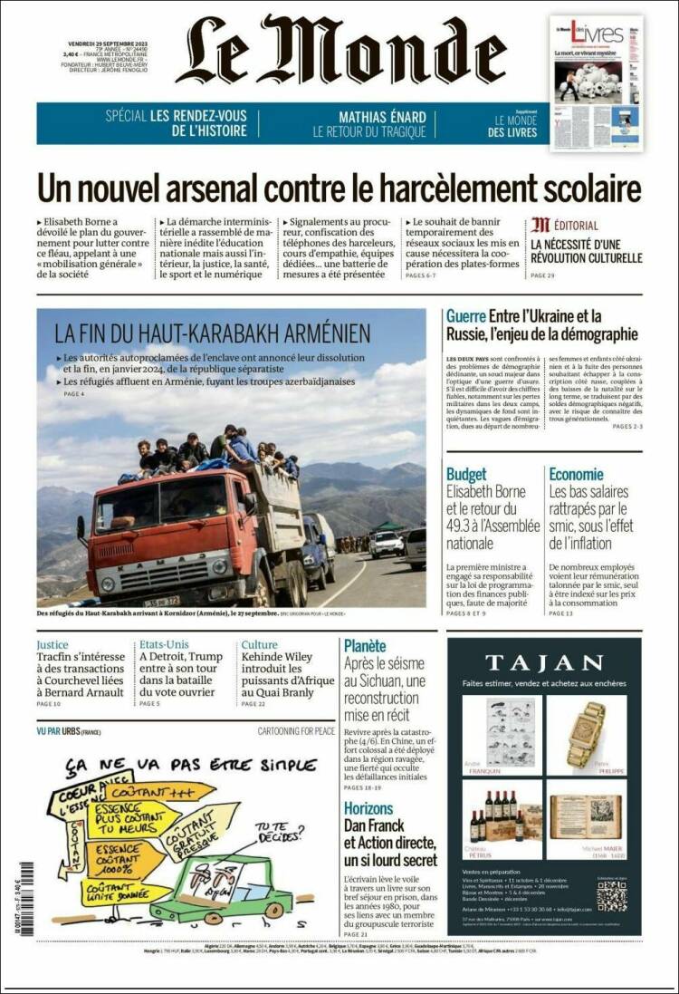 Portada de Le Monde (Francia)