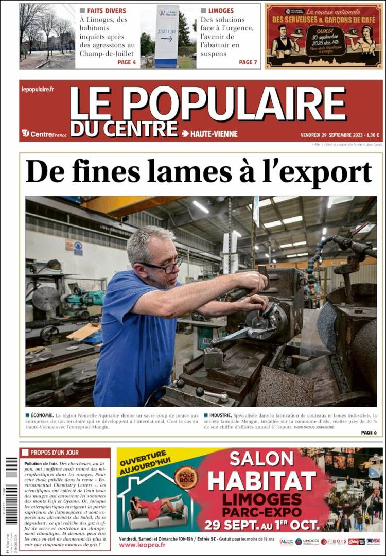 Portada de Le Populaire du Centre (Francia)
