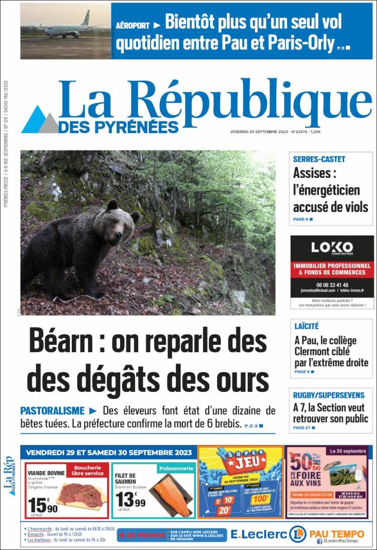 Portada de La République des Pyrénées (Francia)