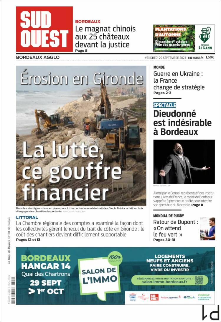 Portada de Sud Ouest (Francia)
