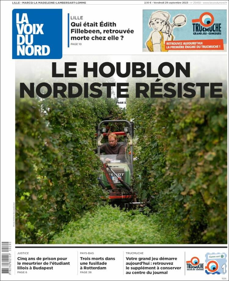 Portada de La Voix du Nord (Francia)
