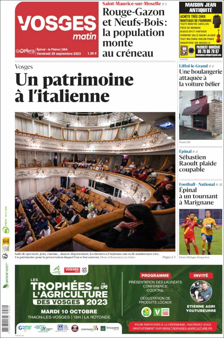 Portada de Vosges Matin (Francia)