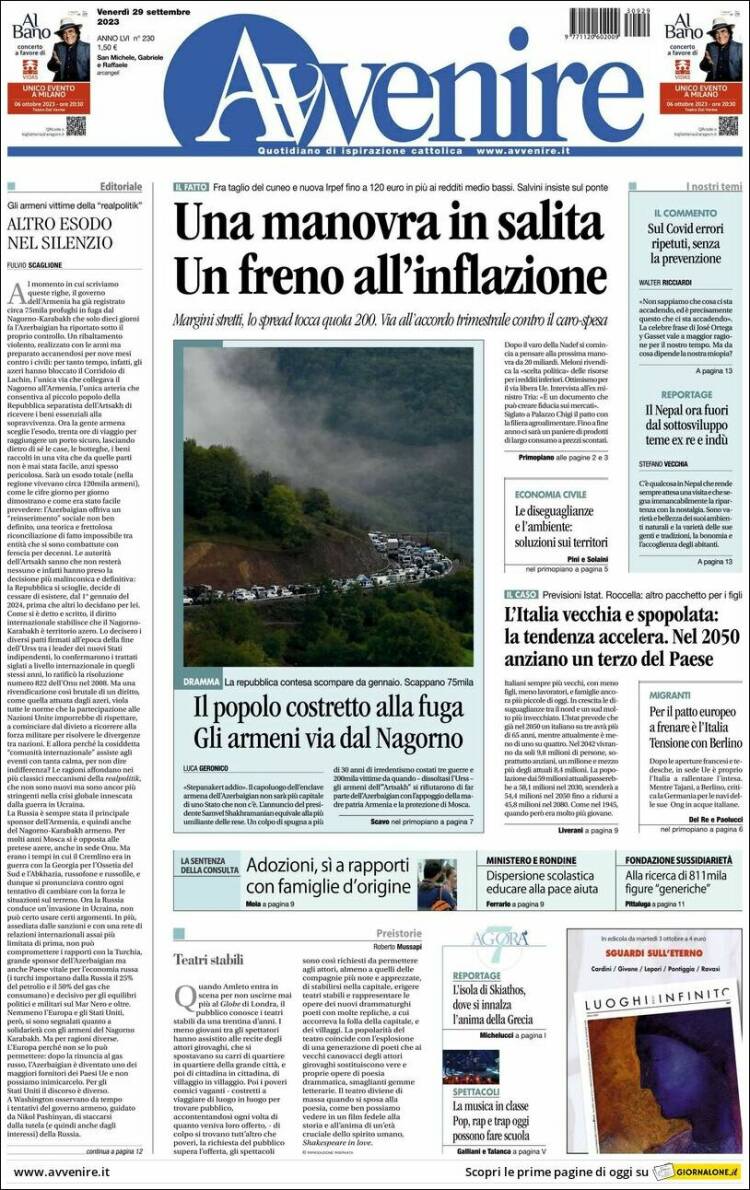 Portada de Avvenire (Italia)