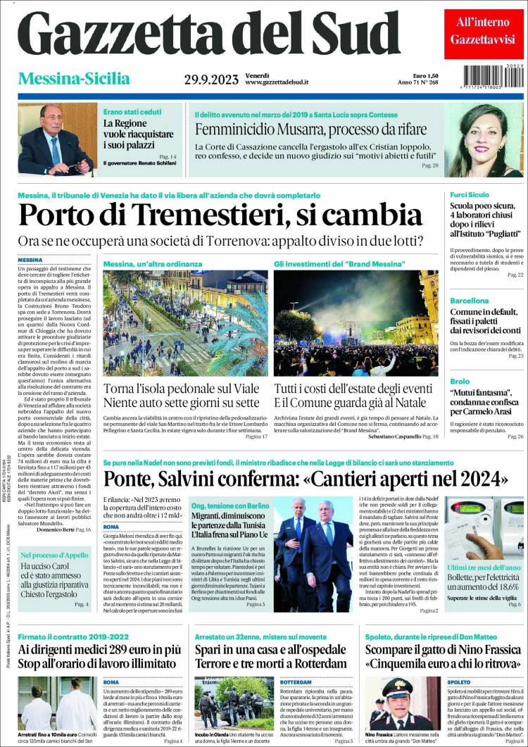 Portada de Gazzetta del Sud (Italia)