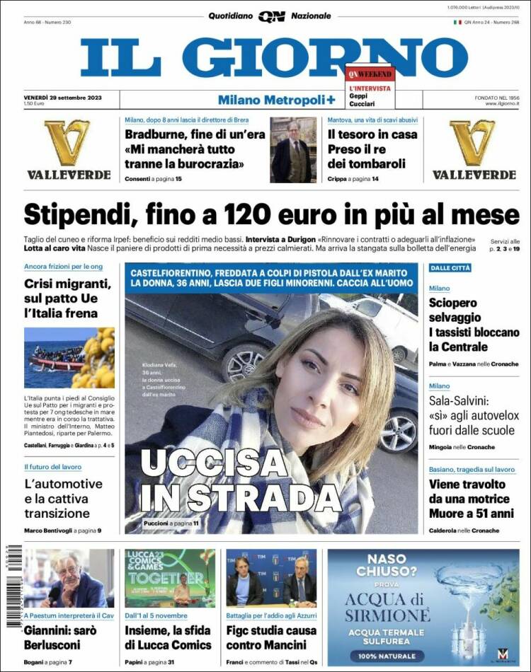 Portada de Il Giorno (Italia)