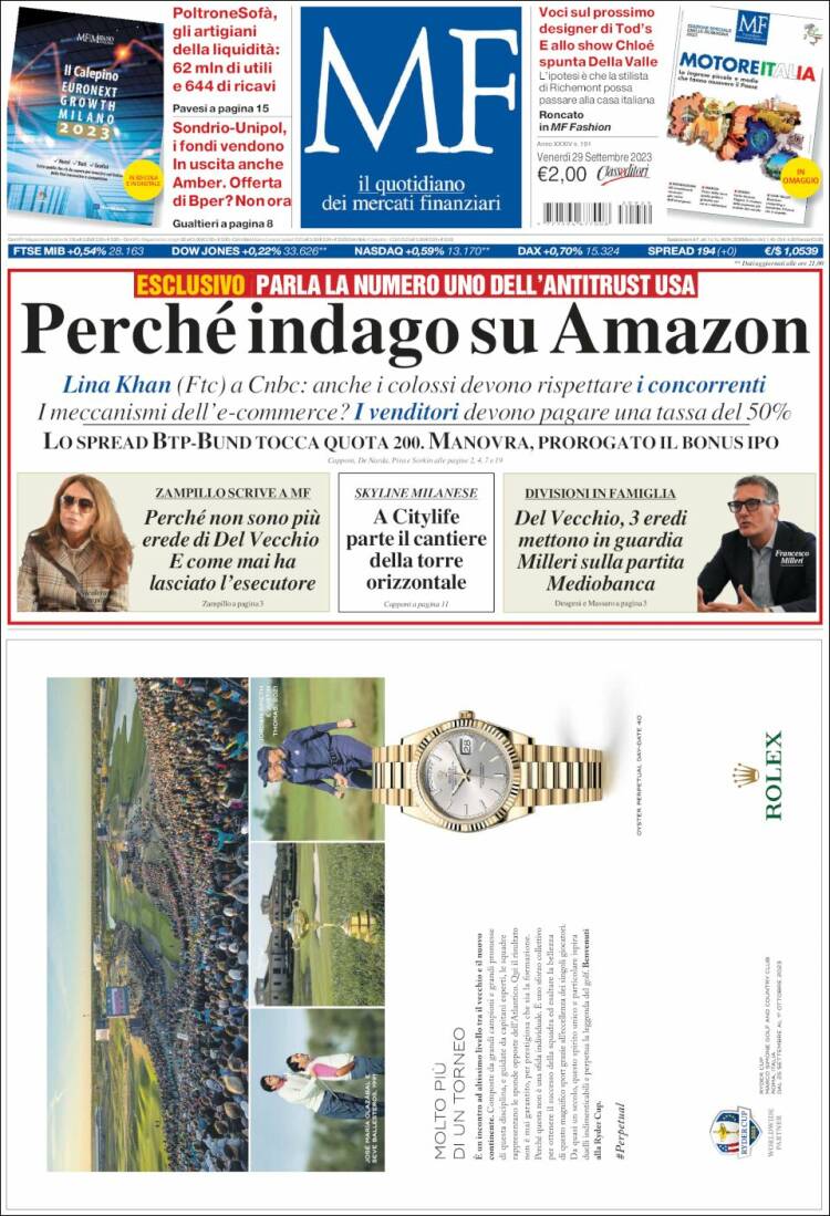 Portada de Milano Finanza (Italia)