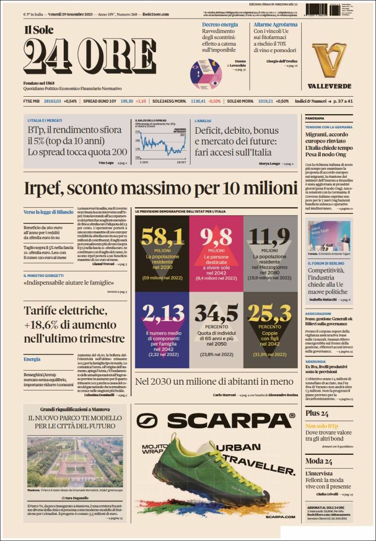 Portada de Il Sole 24 ORE (Italia)