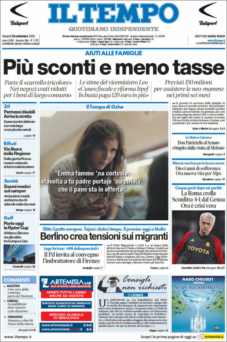 Portada de Il Tempo (Italia)