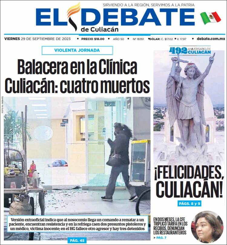 Portada de El Debate de Culiacán (M&eacute;xico)