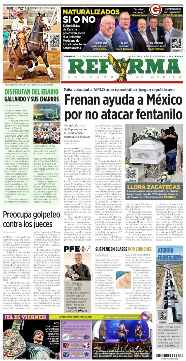 Portada de Reforma (M&eacute;xico)