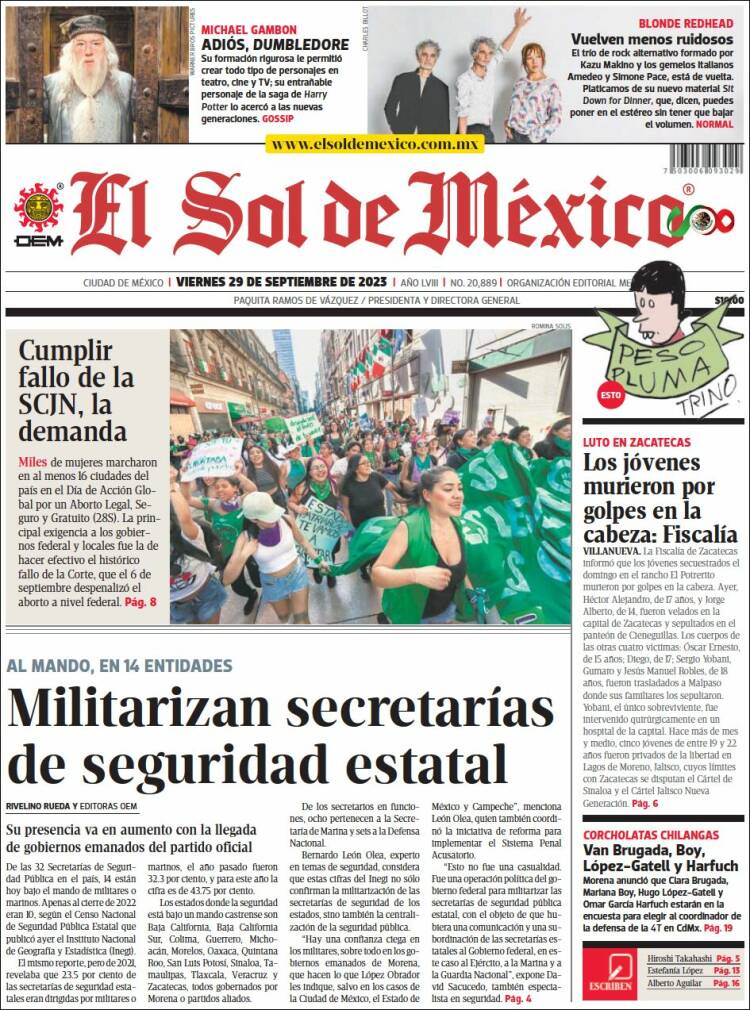 Portada de El Sol de México (M&eacute;xico)