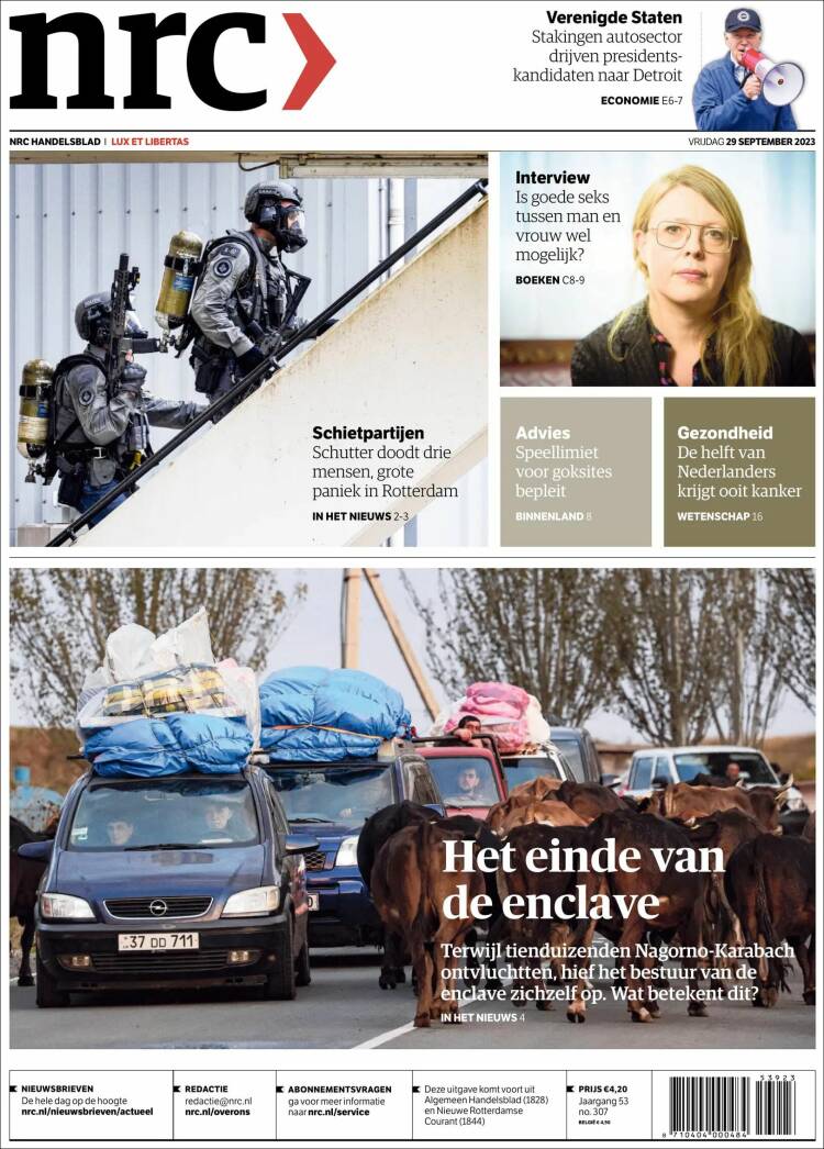 Portada de NRC Handelsblad (Pa&iacute;ses Bajos)