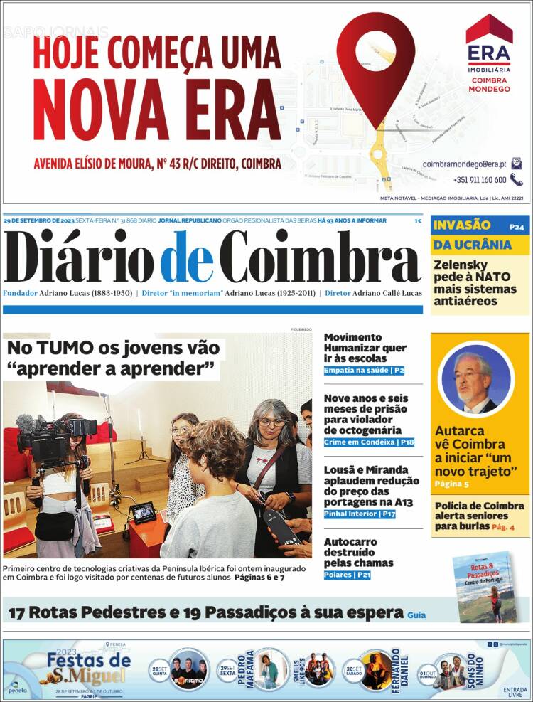 Portada de Diário de Coimbra (Portugal)
