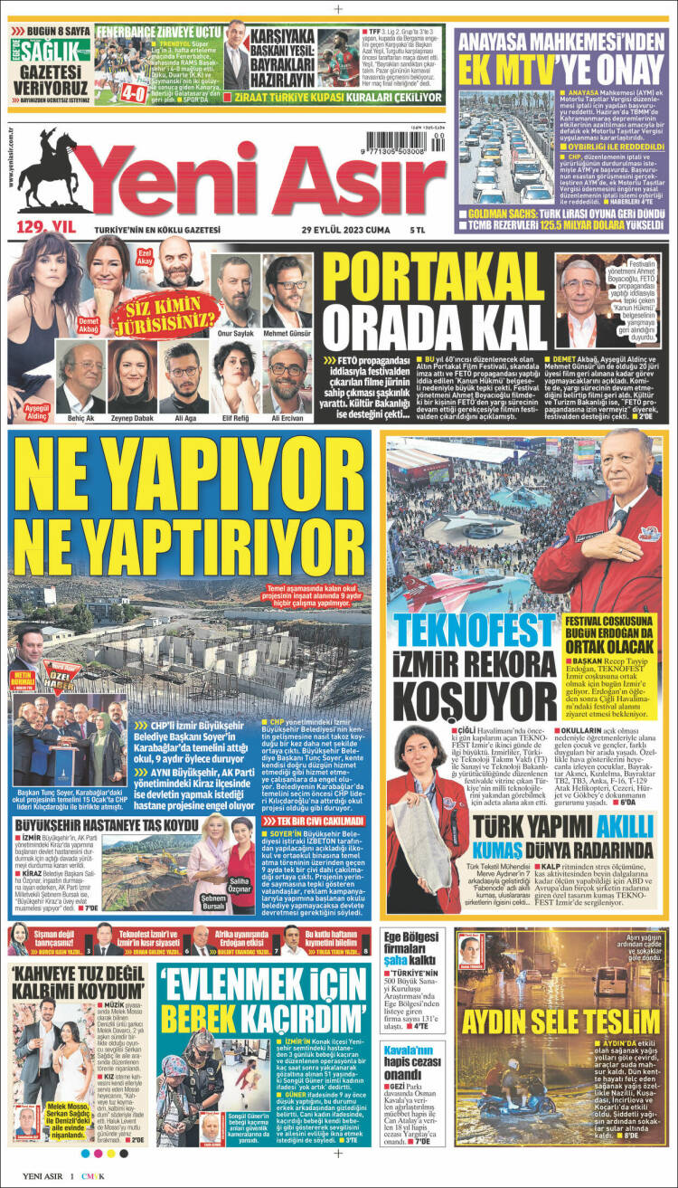 Portada de Yeni Asır (Turqu&iacute;a)