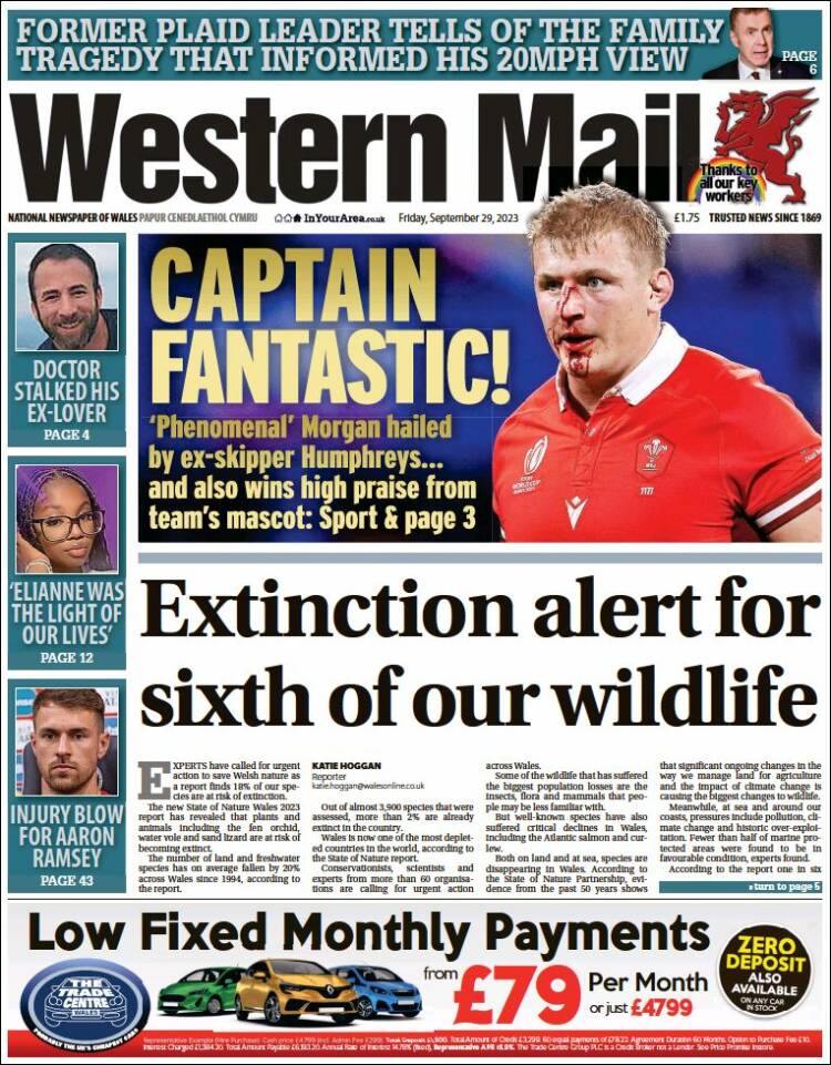 Portada de Western Mail (Reino Unido)