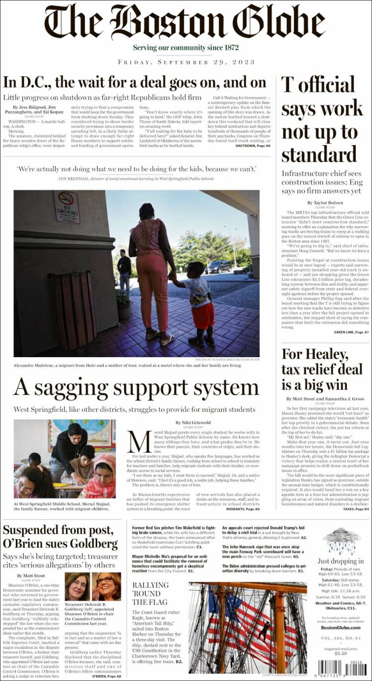 Portada de Boston Globe (USA)