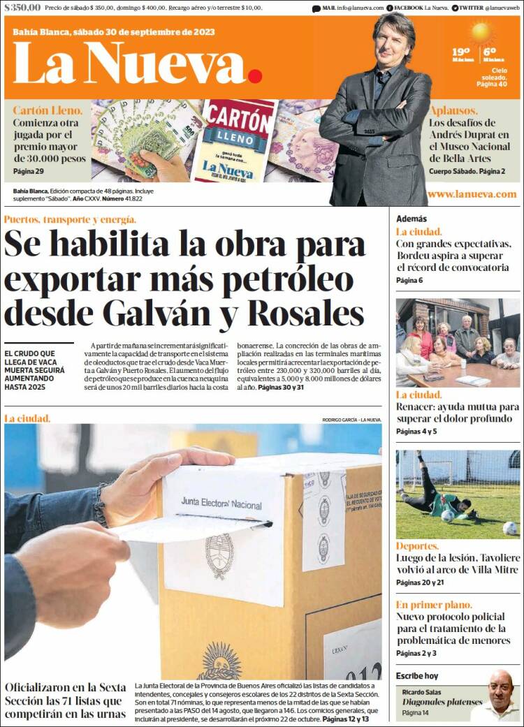 Portada de La Nueva Provincia (Argentina)