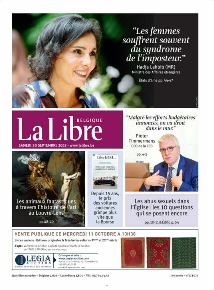 Portada de La Libre.be (B&eacute;lgica)