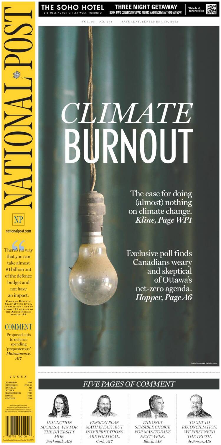 Portada de The National Post (Canadá)