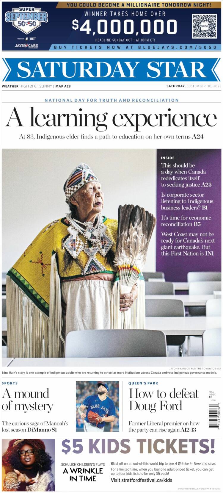 Portada de The Toronto Star (Canadá)