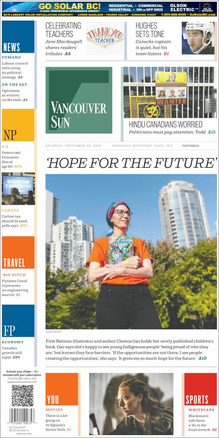 Portada de The Vancouver Sun (Canadá)