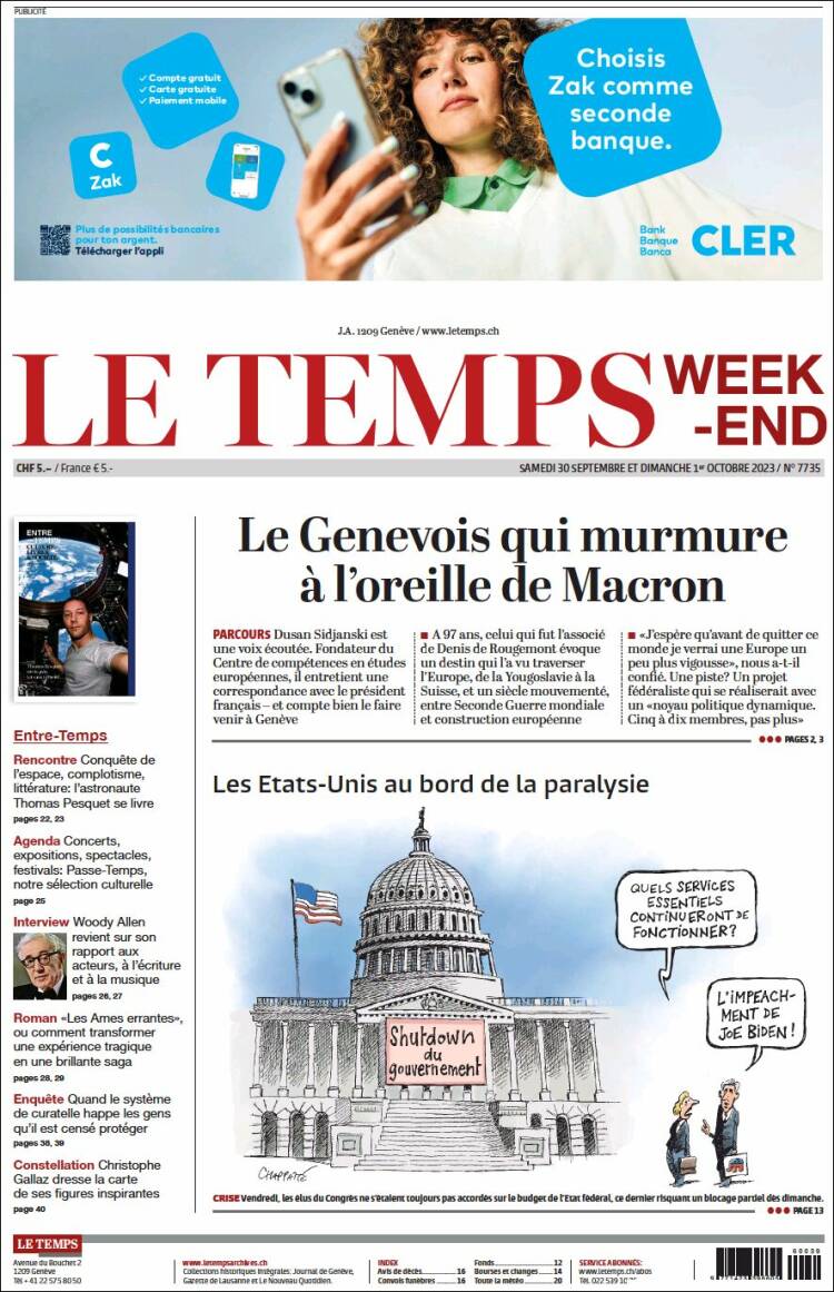 Portada de Le Matin (Suiza)