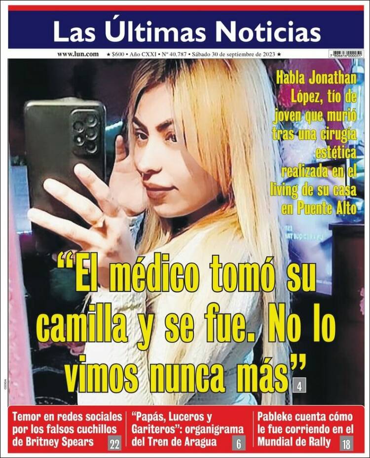 Portada de Las Últimas Noticias (Chile)