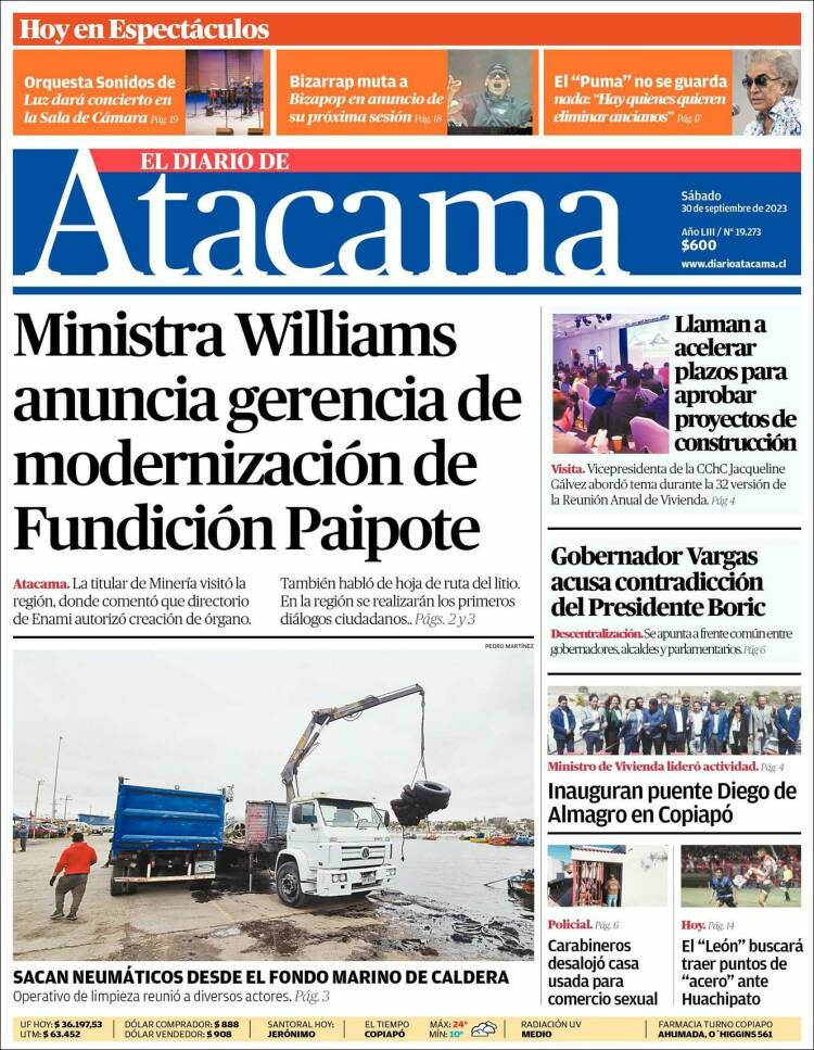 Portada de Diario de Atacama (Chile)