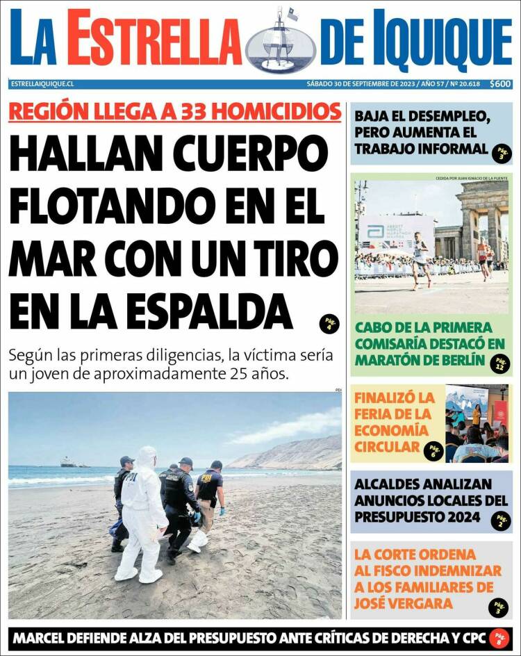 Portada de La Estrella de Iquique (Chile)