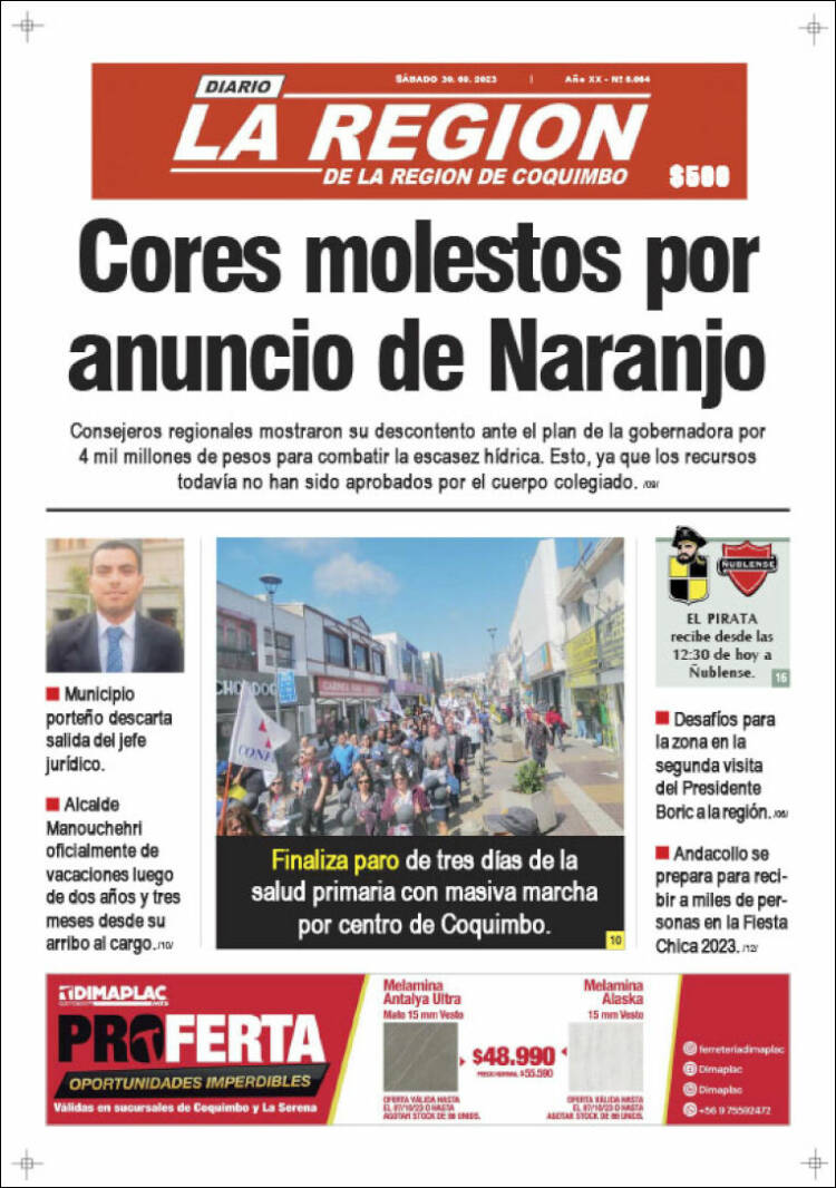 Portada de Diario La Región de Coquimbo (Chile)