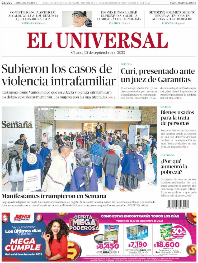 Portada de El Universal (Colombia)