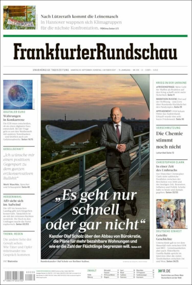 Portada de Frankfurter Rundschau (Alemania)