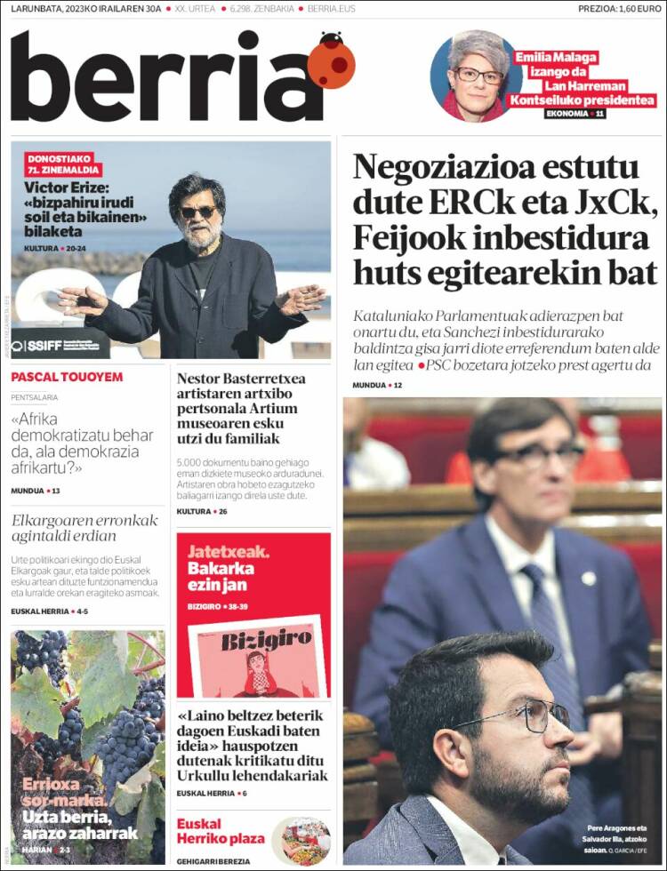 Portada de Berria (Espa&ntilde;a)