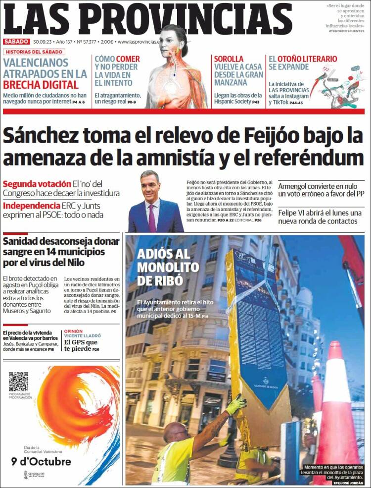 Portada de Las Provincias (Espa&ntilde;a)