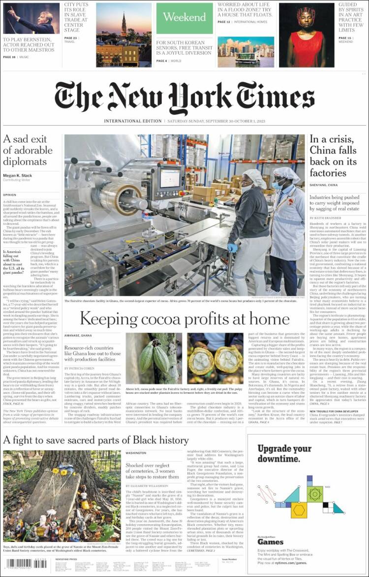 Portada de International New York Times (Europa)