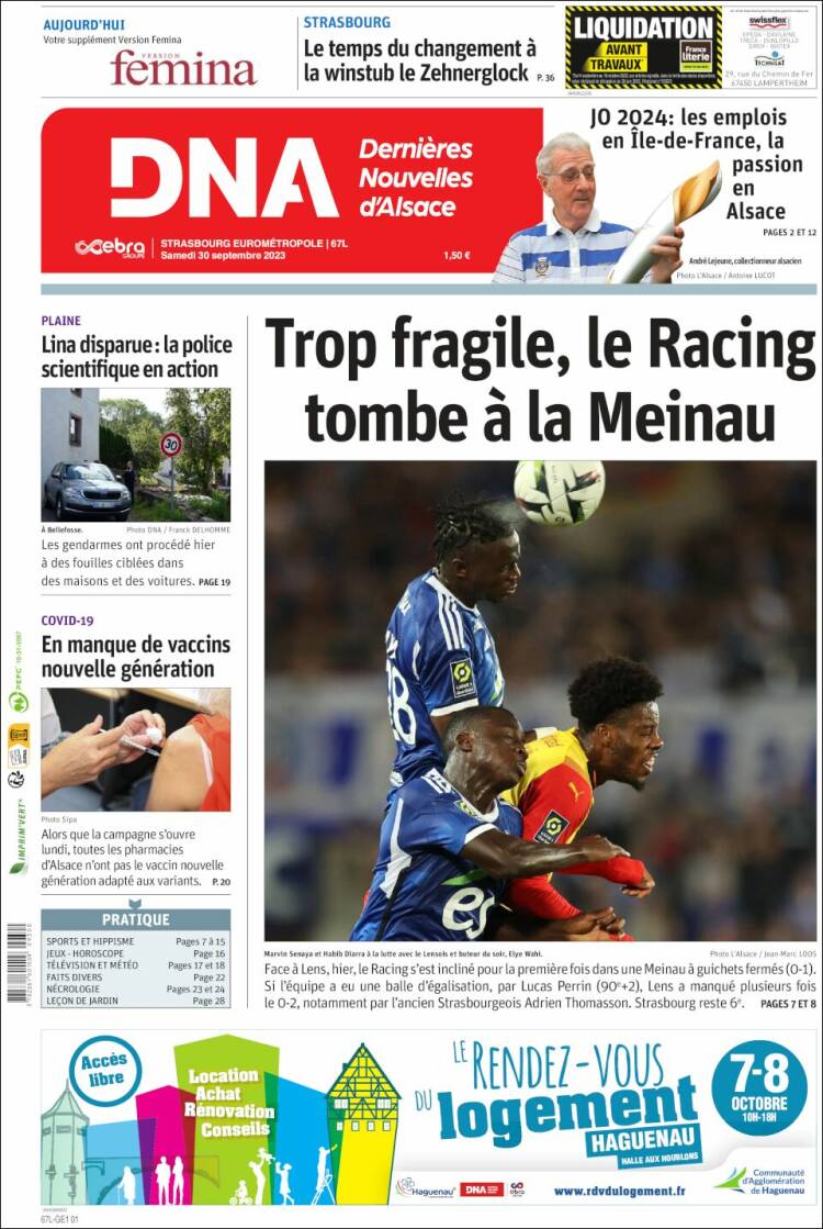 Portada de Les Dernières Nouvelles d'Alsace (Francia)