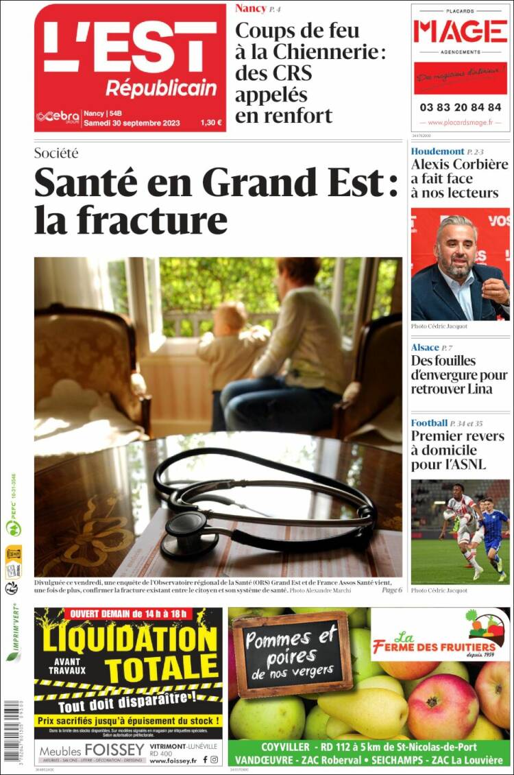 Portada de L'Est Republicain (Francia)